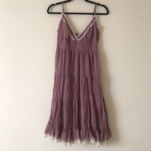 Purple ruffled dress with lace trim